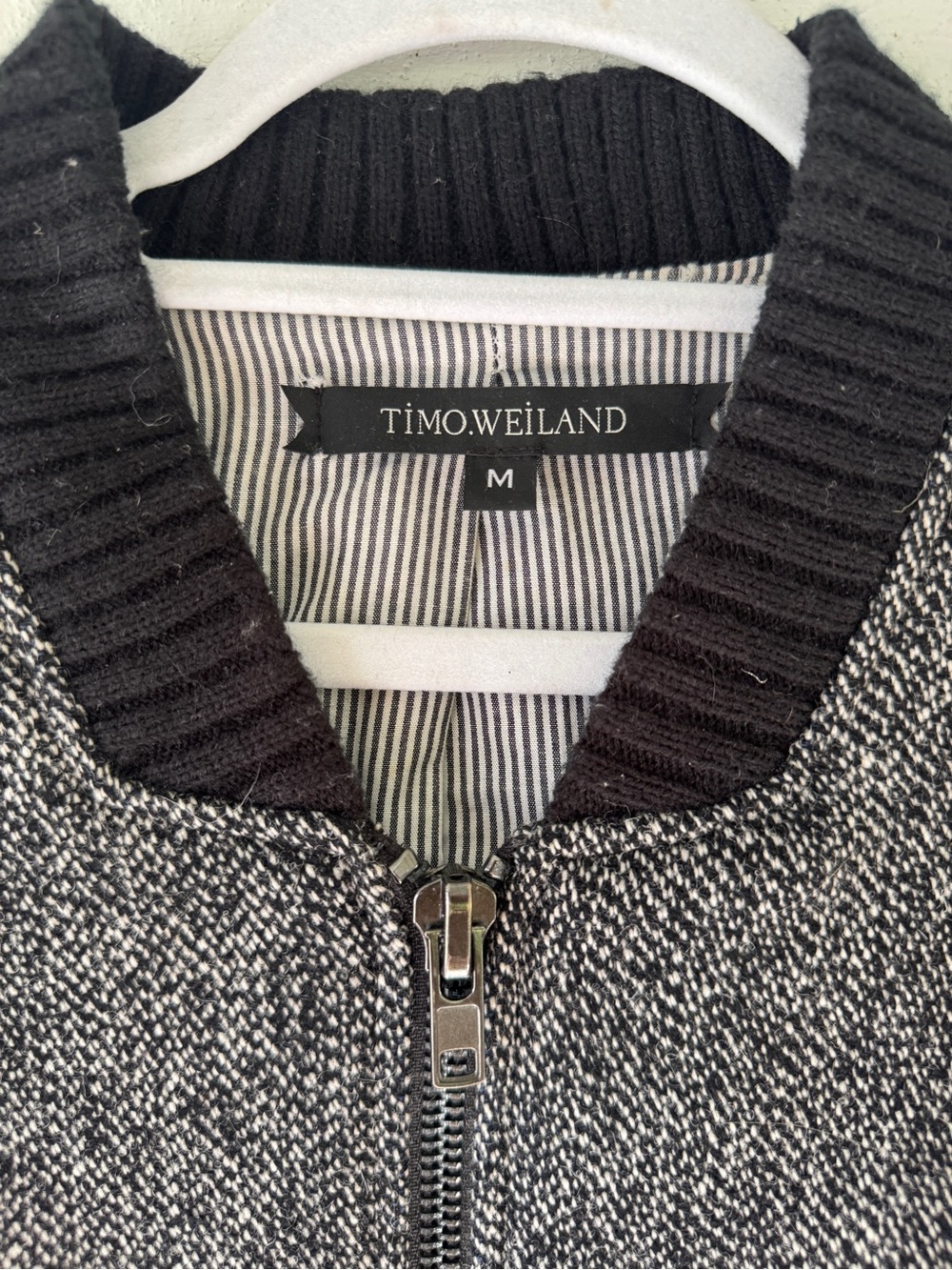 *RARE* TIMO WEILAND Leather & Herringbone Wool Bomber Jacket - Men’s MEDIUM - Picture 8 of 15